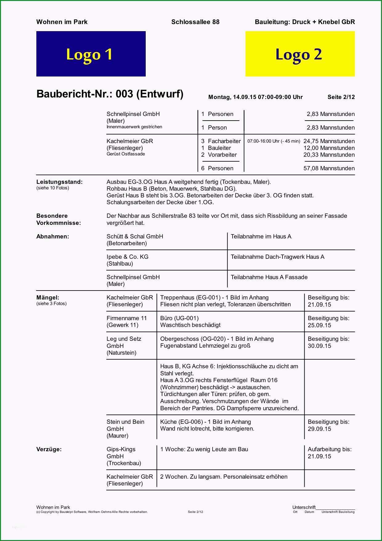 bautagebuch excel