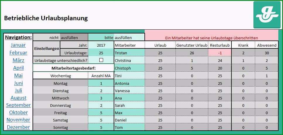 excel urlaubsplaner vorlage