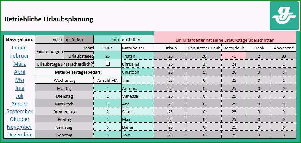 excel urlaubsplaner vorlage