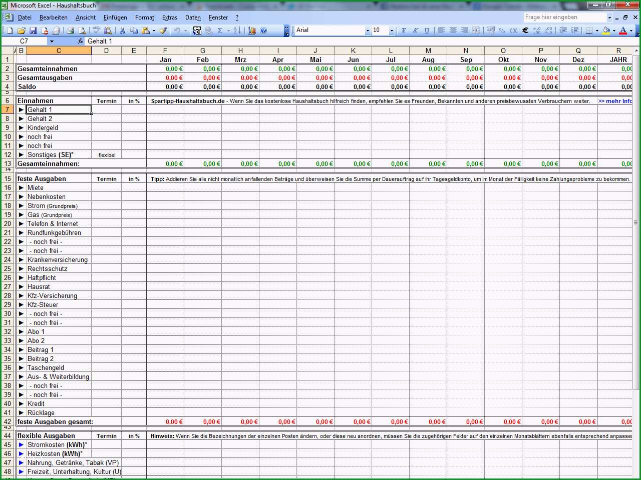 Excel Haushaltsbuch