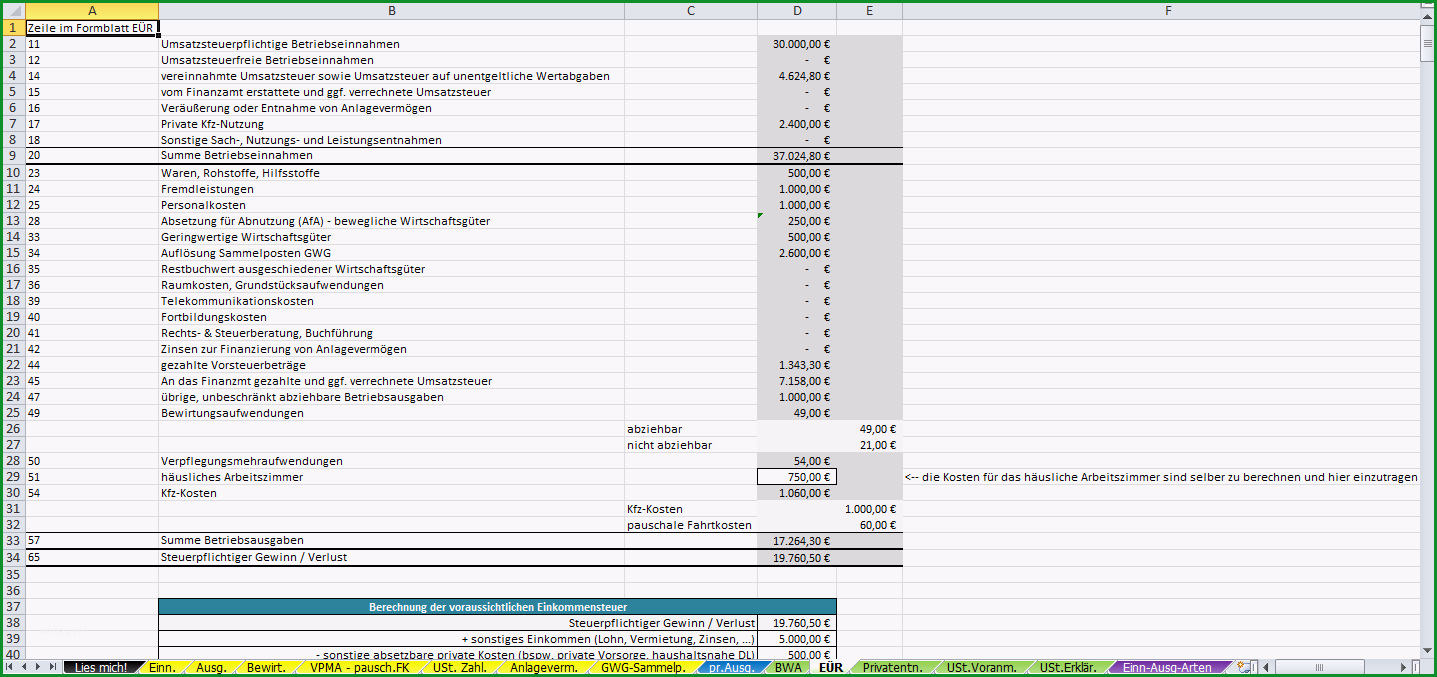 excel vorlage einnahmen ueberschuss rechnung euer 2014