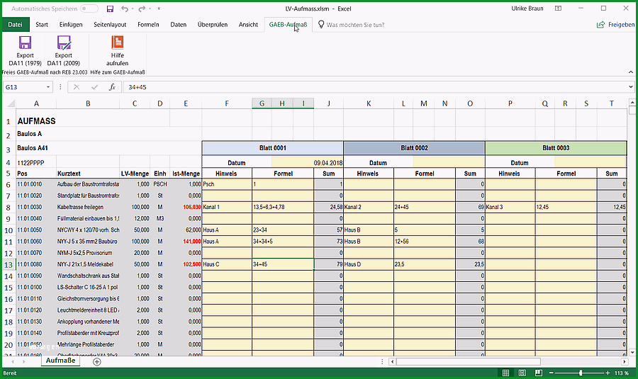 GAEB Excel Aufmass
