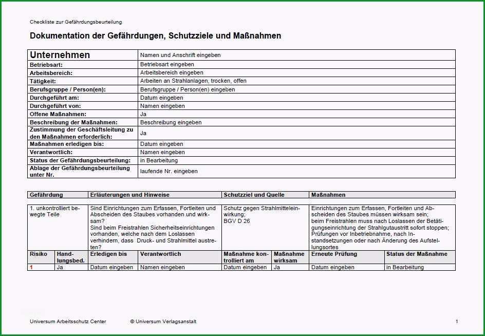 gefahrdungsbeurteilung excel vorlage