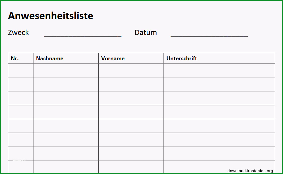 anwesenheitsliste vorlage