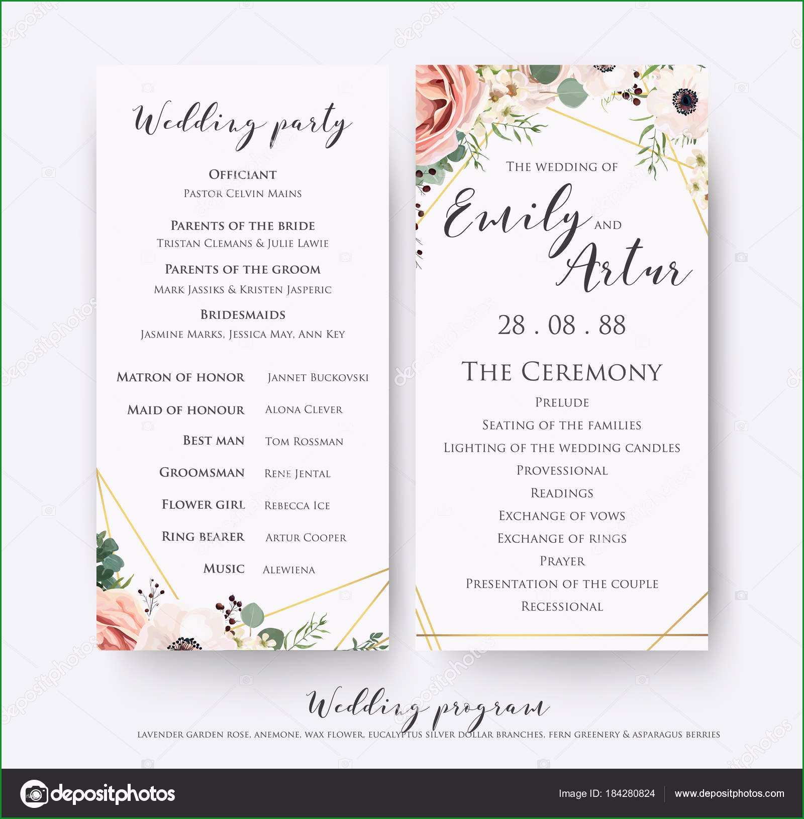 stock illustration wedding program for party ceremony