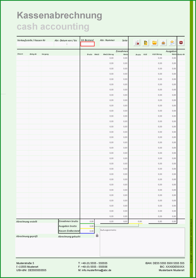 Kassenbericht Formular im PDF Format DIN A4H