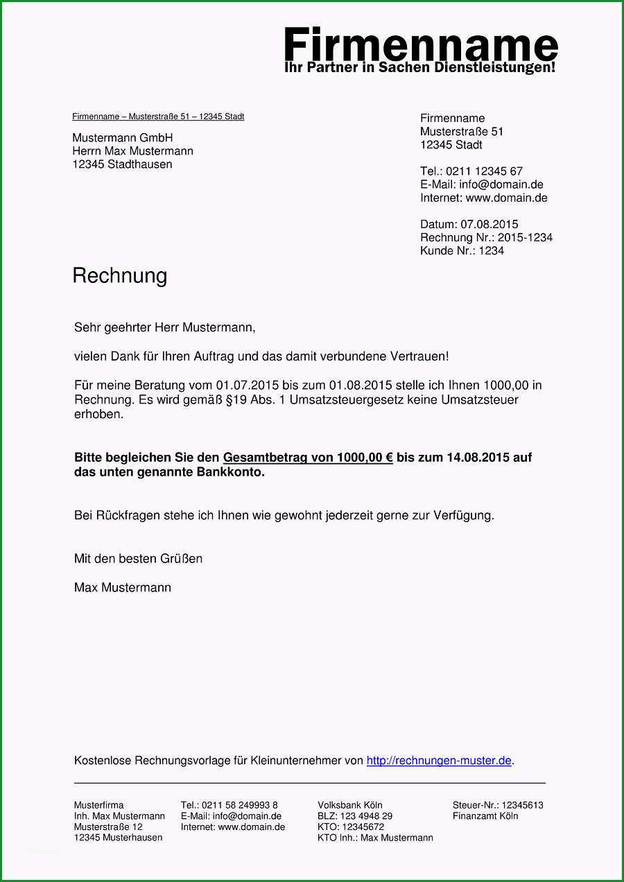 kleinunternehmer rechnung