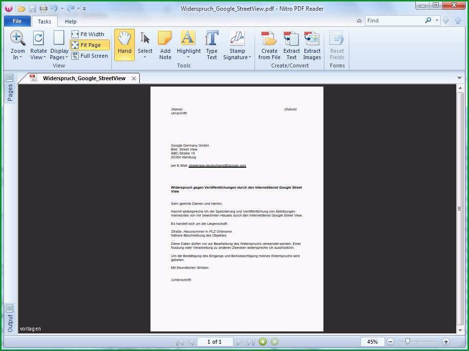 PDF Vorlage Widerspruch gegen Google Street View