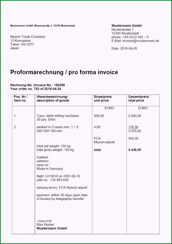 pro forma rechnung