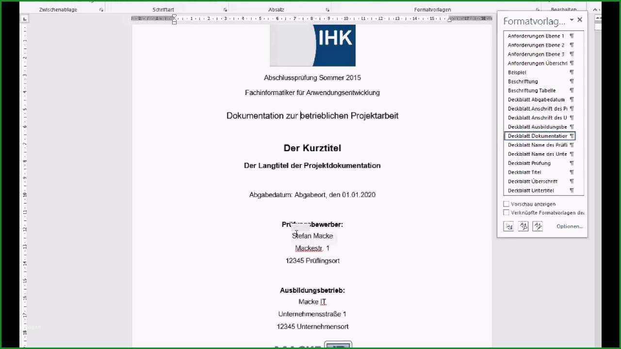 projektdokumentation vorlage word