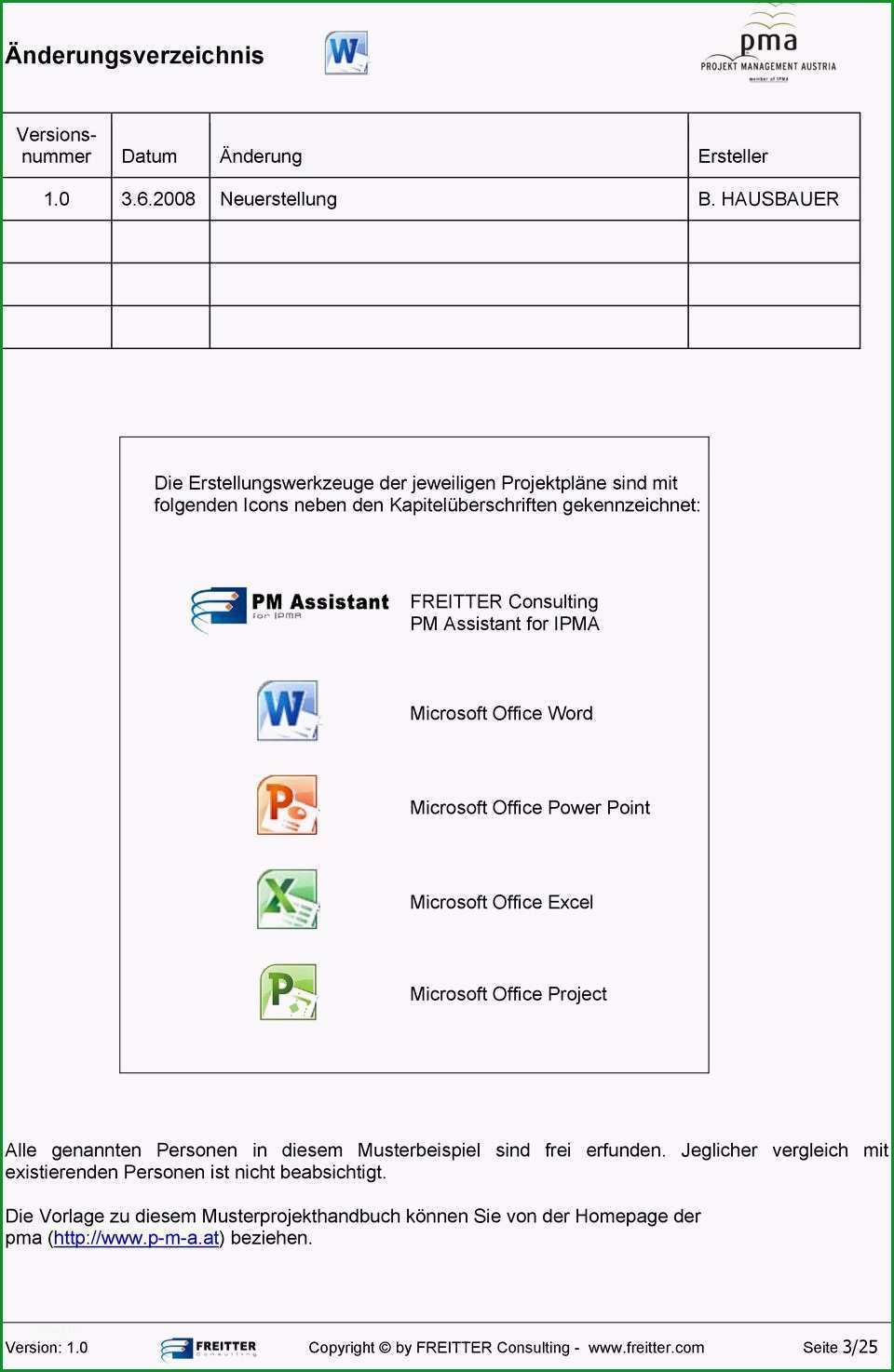 projekthandbuch vorlage excel