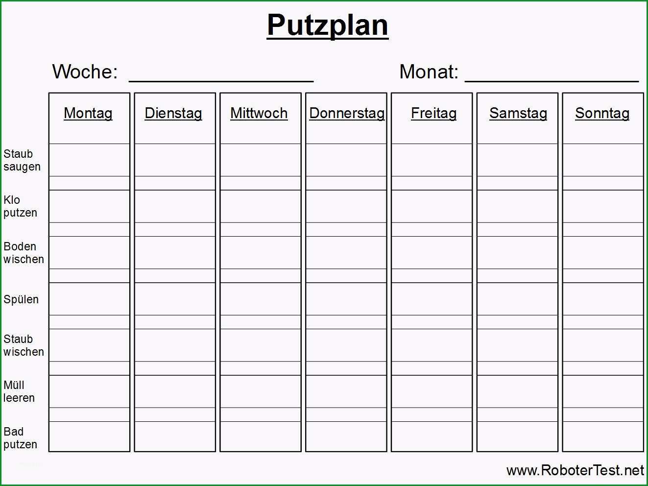 putzplan vorlage zum ausdrucken