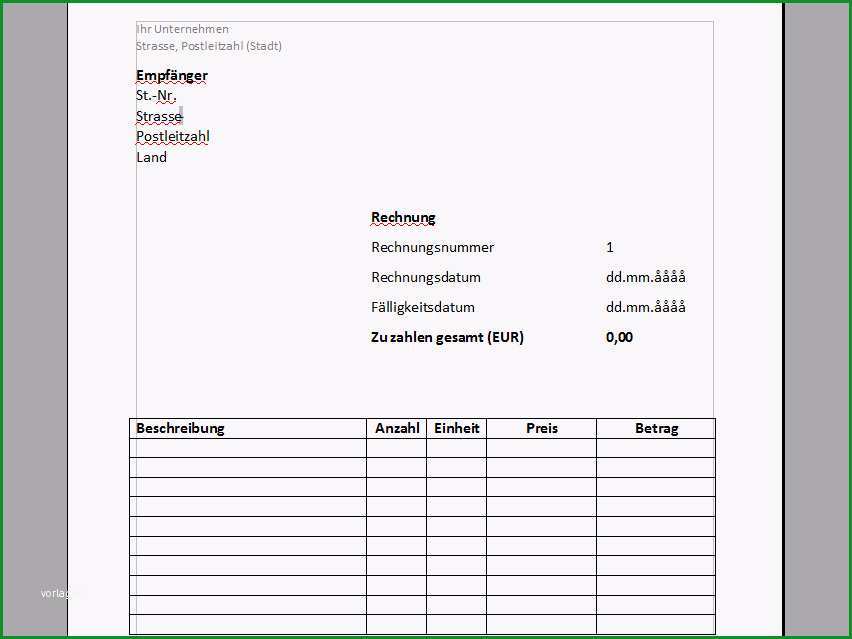 Rechnungsvorlage fuer Word