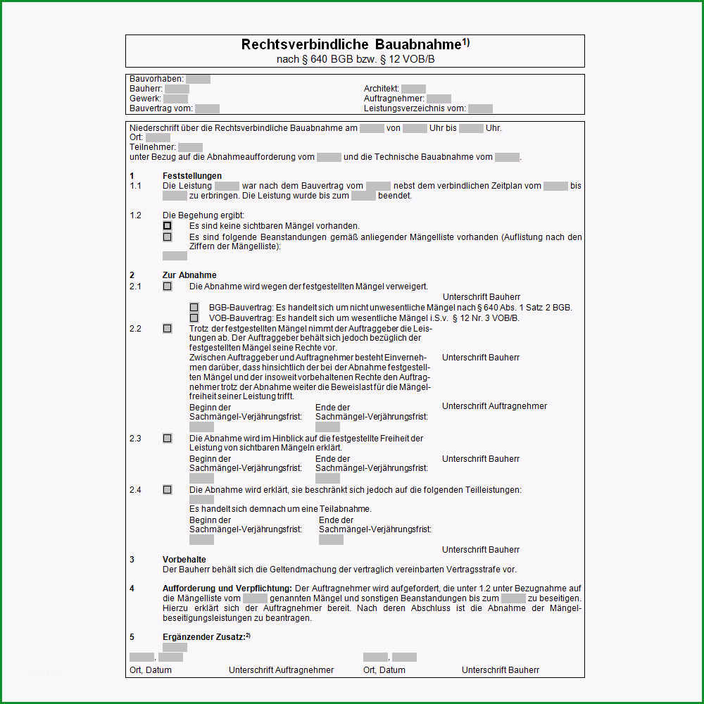 640 bgb rechtsverbindliche bauabnahme dl