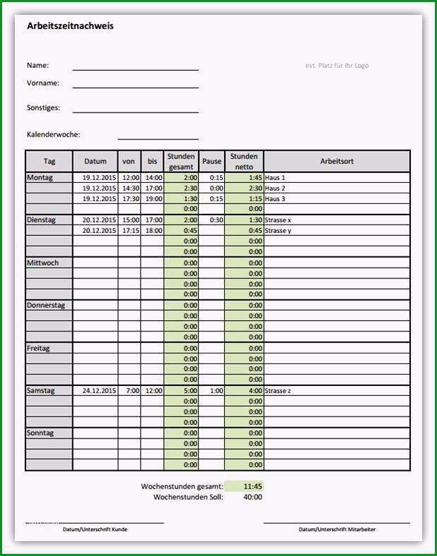 stundenzettel datev excel