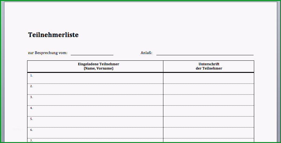 Sensationell Vordruck Besprechnungsprotokoll &amp; Teilnehmerliste