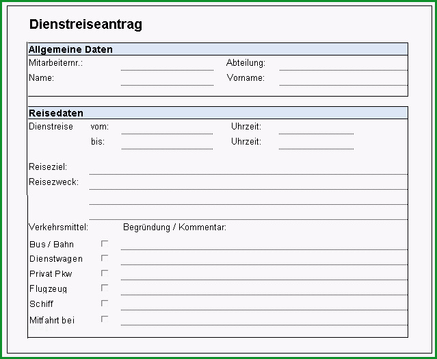 Vorlage Formular fuer Personalstammdatenblatt Dienstreiseantrag und Urlaubsantrag