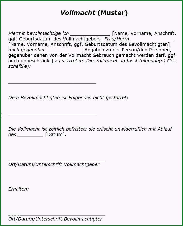 vorlage fr vollmacht schreiben groartig vollmacht muster vorlagevorlage einer vollmacht