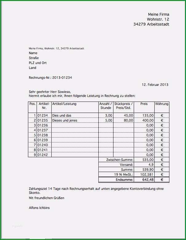 vorlage rechnung excel sus rechnung