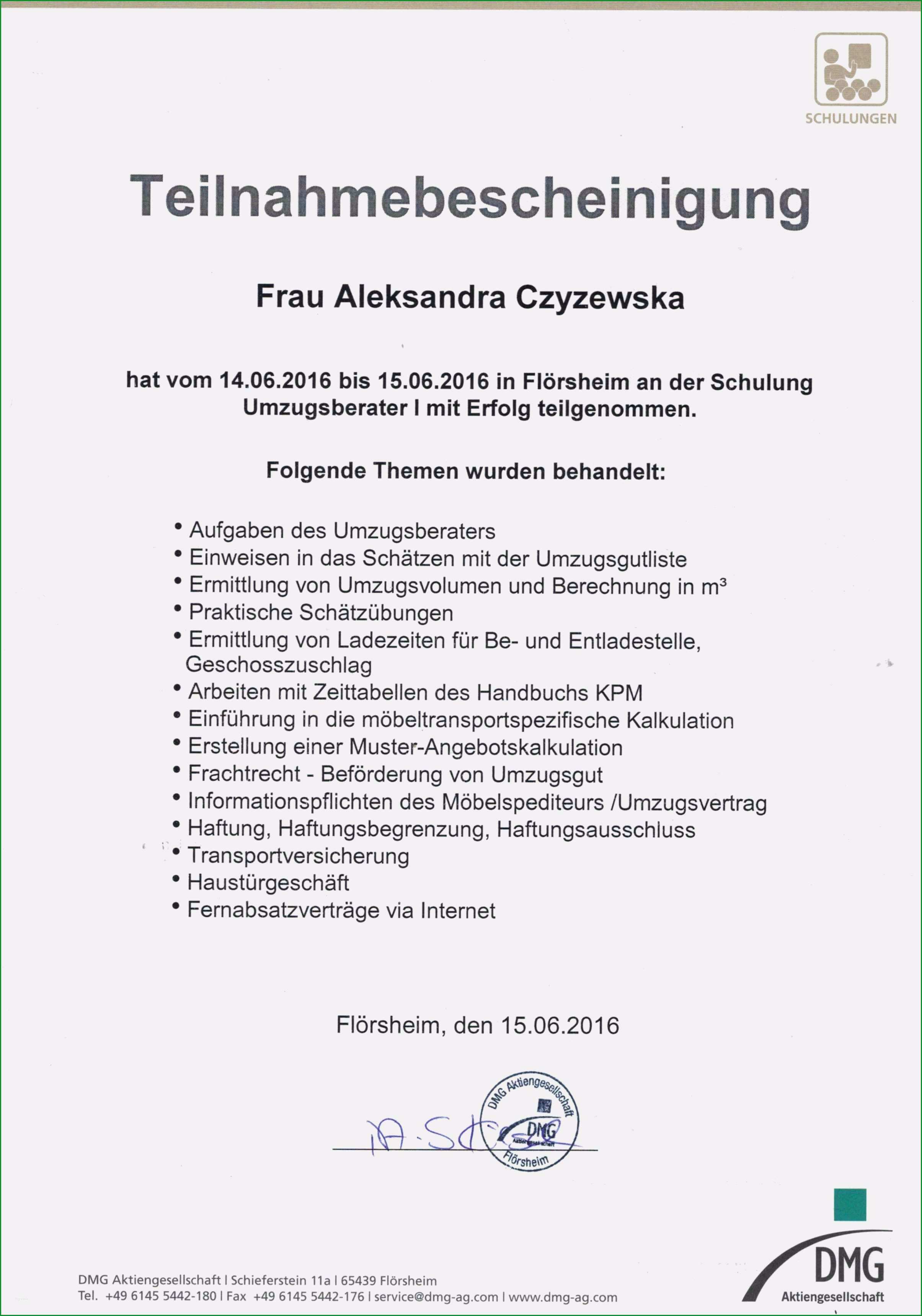 vorlage teilnahmebescheinigung schulung wunderbar referenzen paultrans umzugsunternehmen