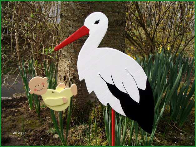 storch aus holz mit baby gelb 60cm hoch