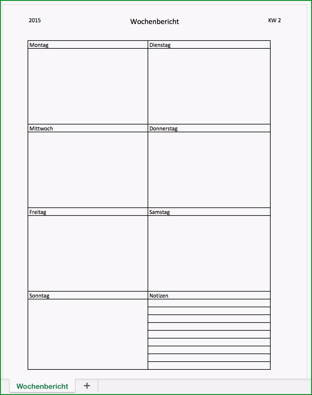 wochenbericht mit excel