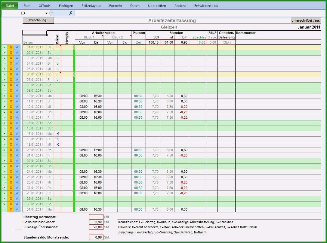 zeiterfassung excel vorlage kostenlos