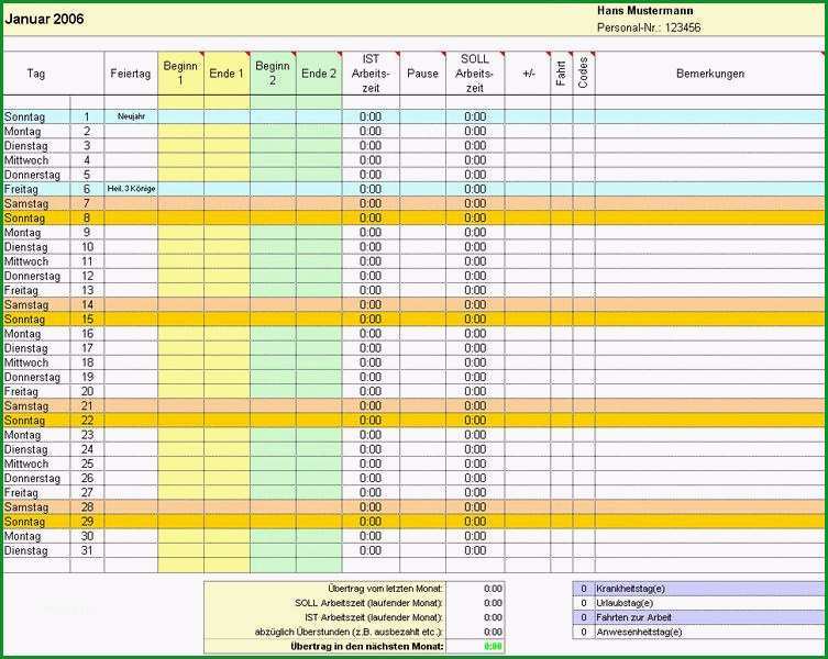 zeiterfassung excel vorlage