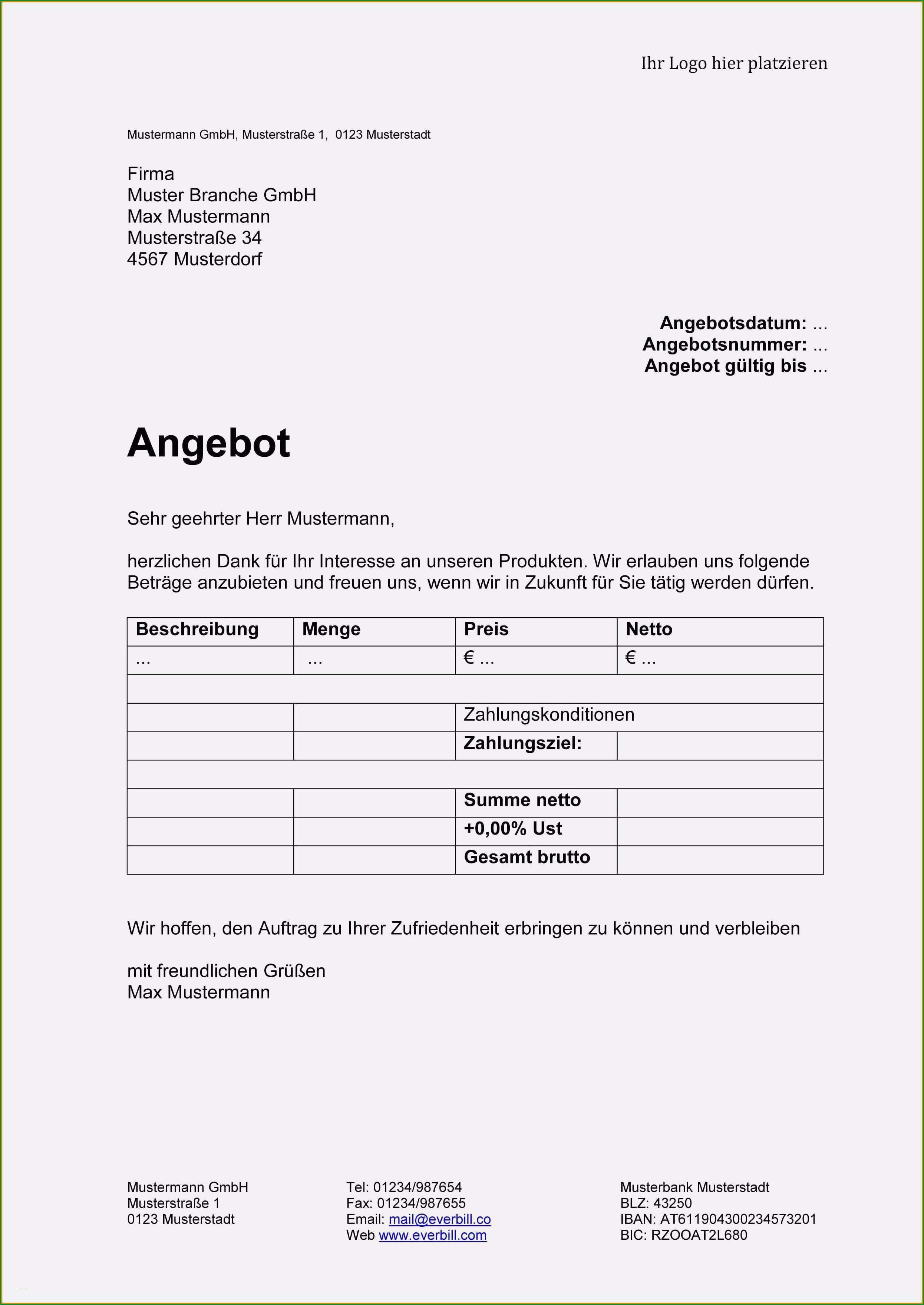 geschaftsbrief vorlage angebot