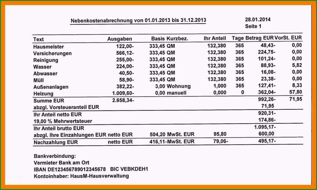 7 nebenkostenabrechnung word vorlage