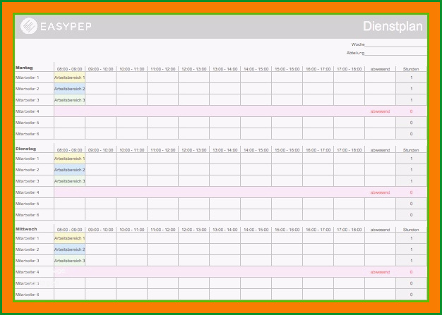 8 arbeitsplan vorlage kostenlos