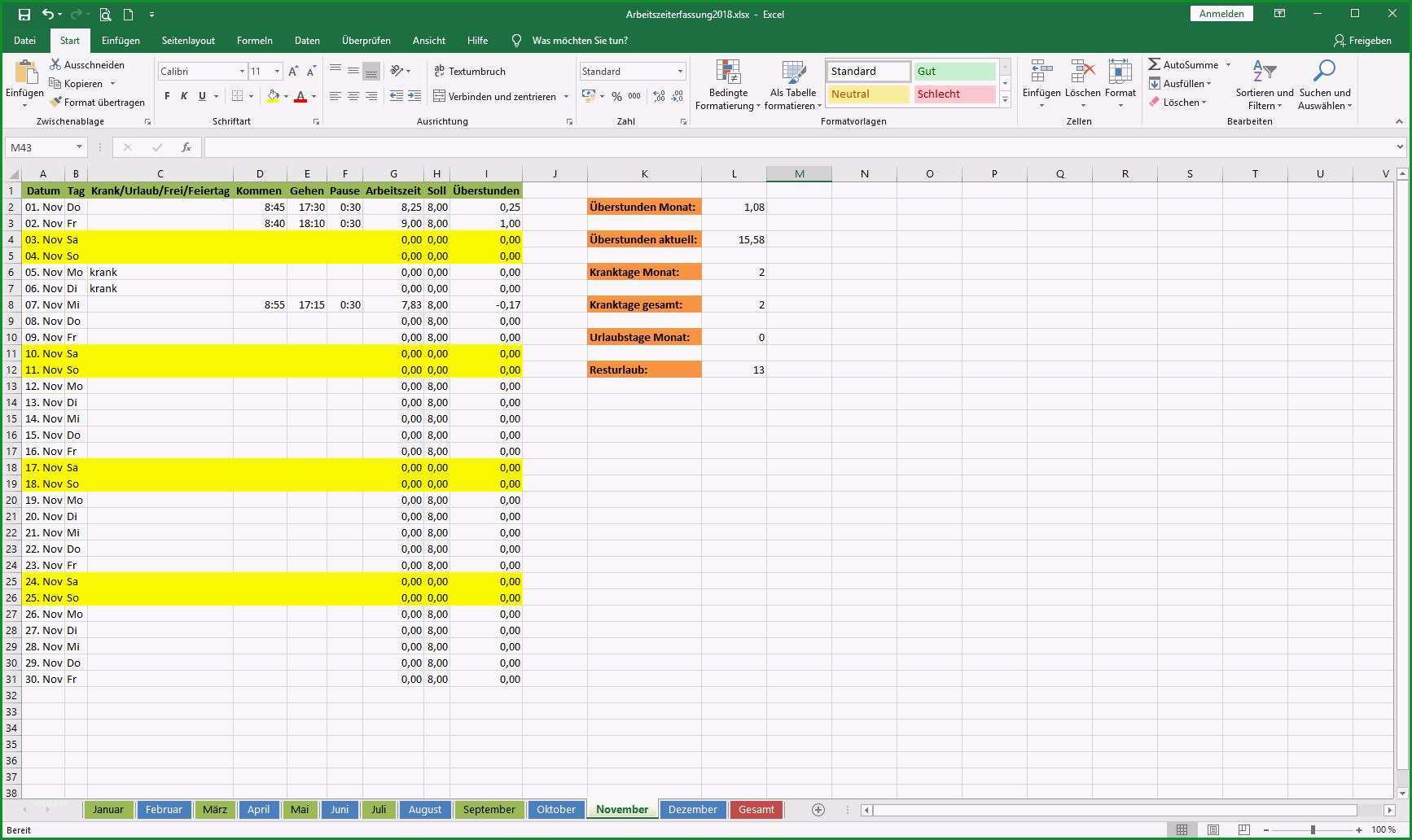 arbeitszeiterfassung in excel vorlage zur freien nutzung