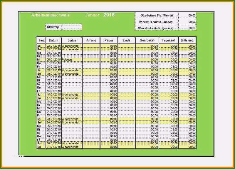 arbeitszeitnachweis excel vorlage kostenlos