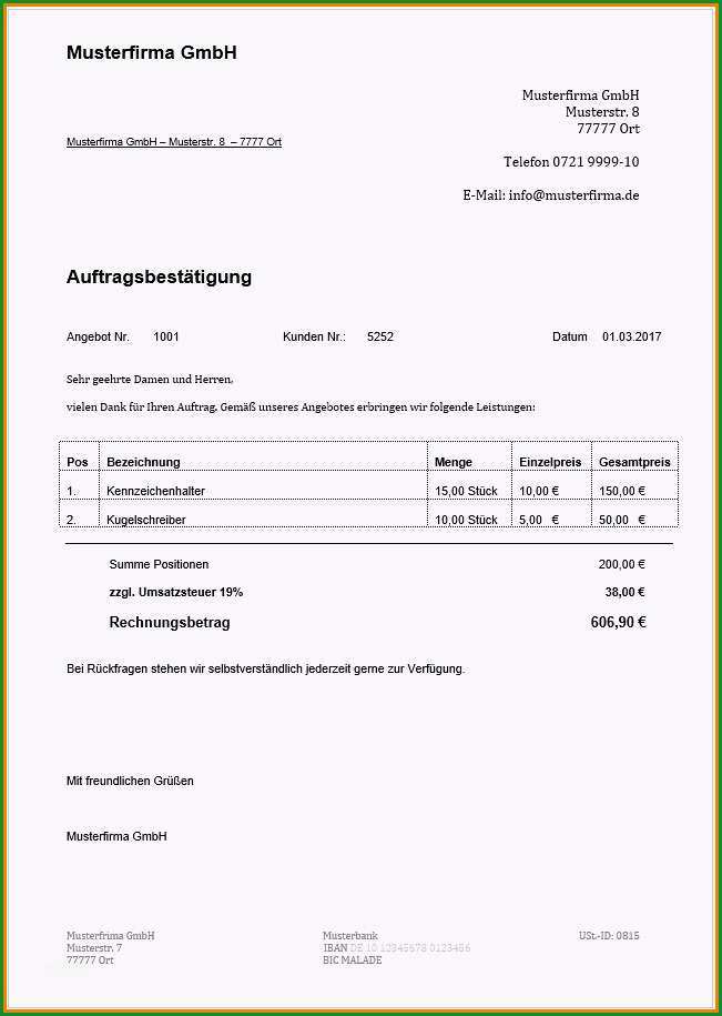 auftragsbestaetigung vorlage pdf beispiel auftragsbestaetigung muster auftragsbestaetigung1 athletbook 5