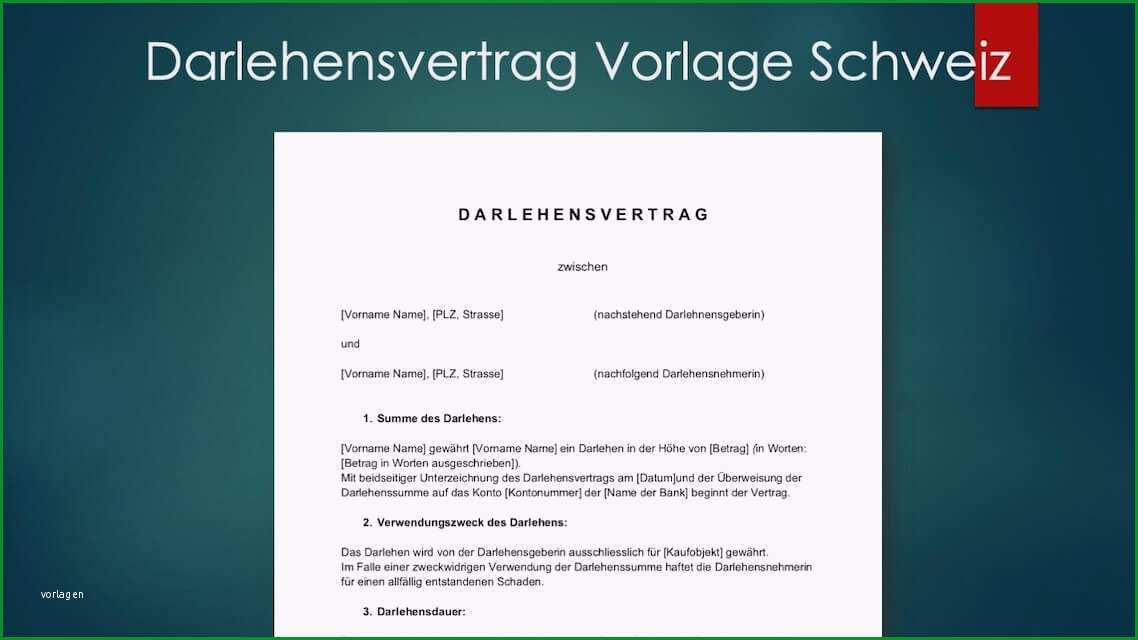 darlehensvertrag vorlage schweiz