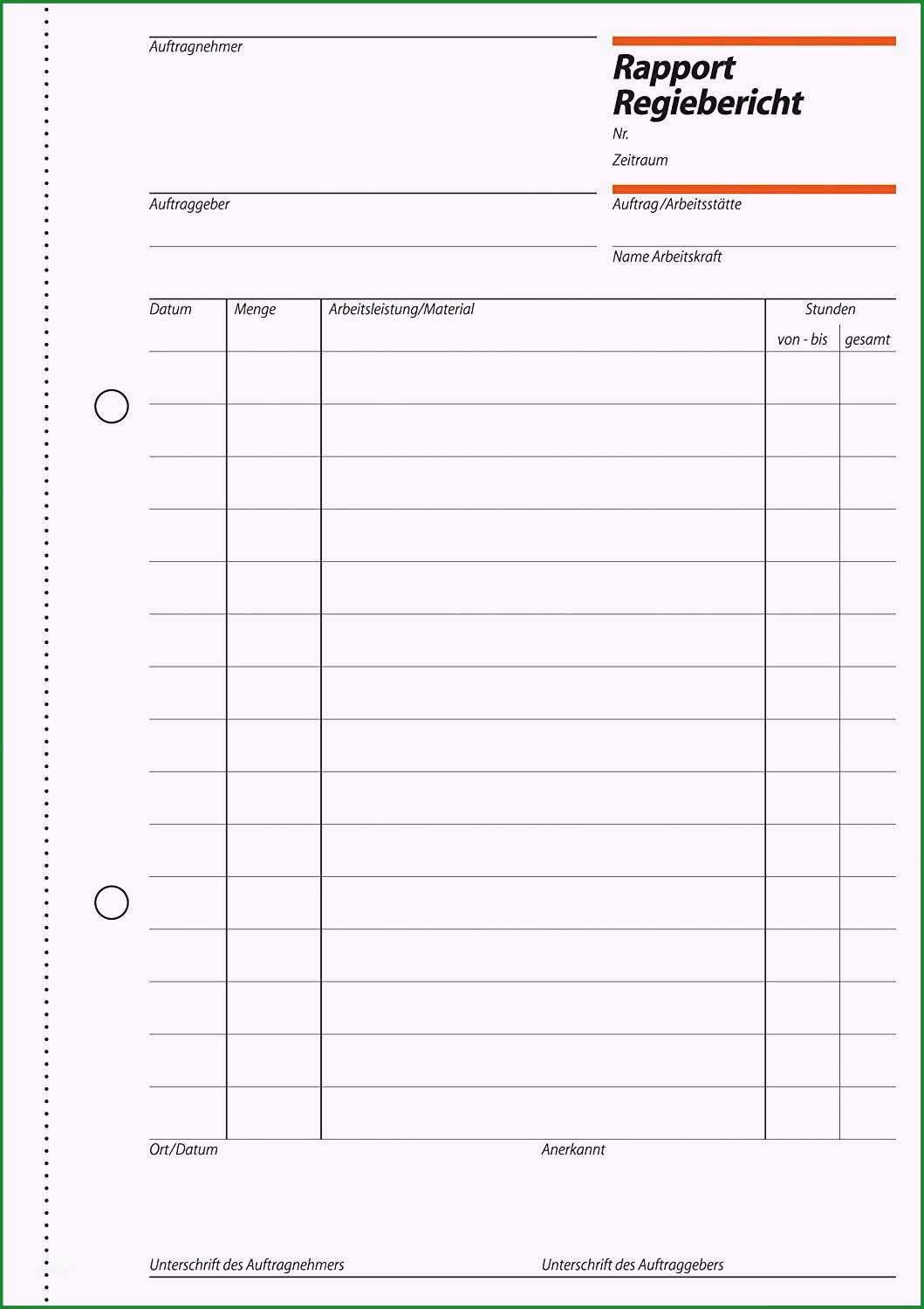 rapportzettel vorlage handwerk