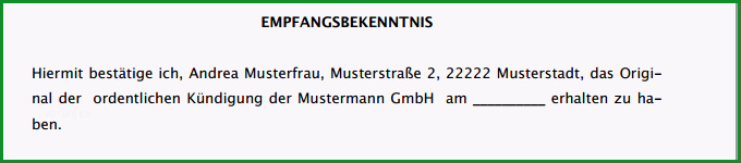 empfangsbekenntnis kuendigungsschreiben