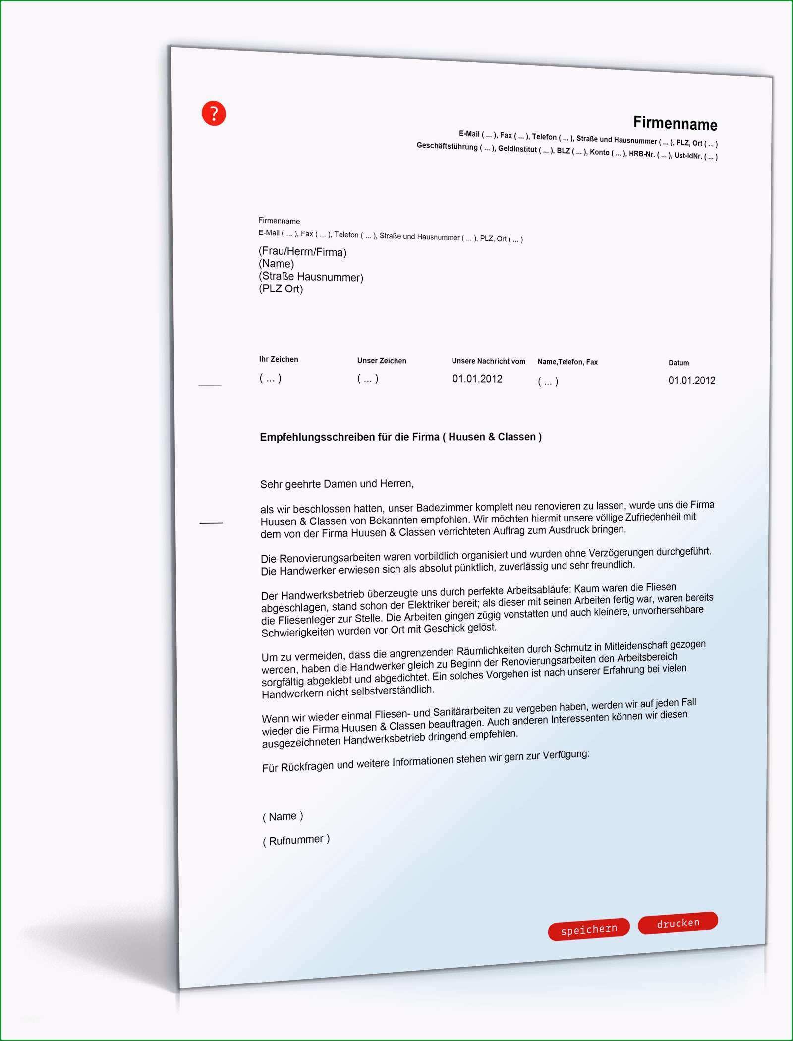 Toll Empfehlungsschreiben Handwerkerbetrieb Muster Vorlage