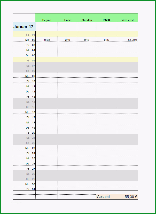 excel arbeitszeitnachweis vorlagen 2015