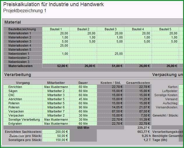 Preiskalkulation fuer Industrie und Handwerk