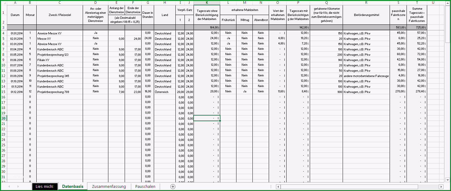 excel vorlage verpflegungsmehraufwendungen kilometerpauschale