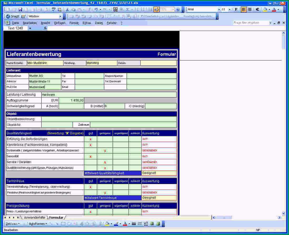 formular vorlage excel