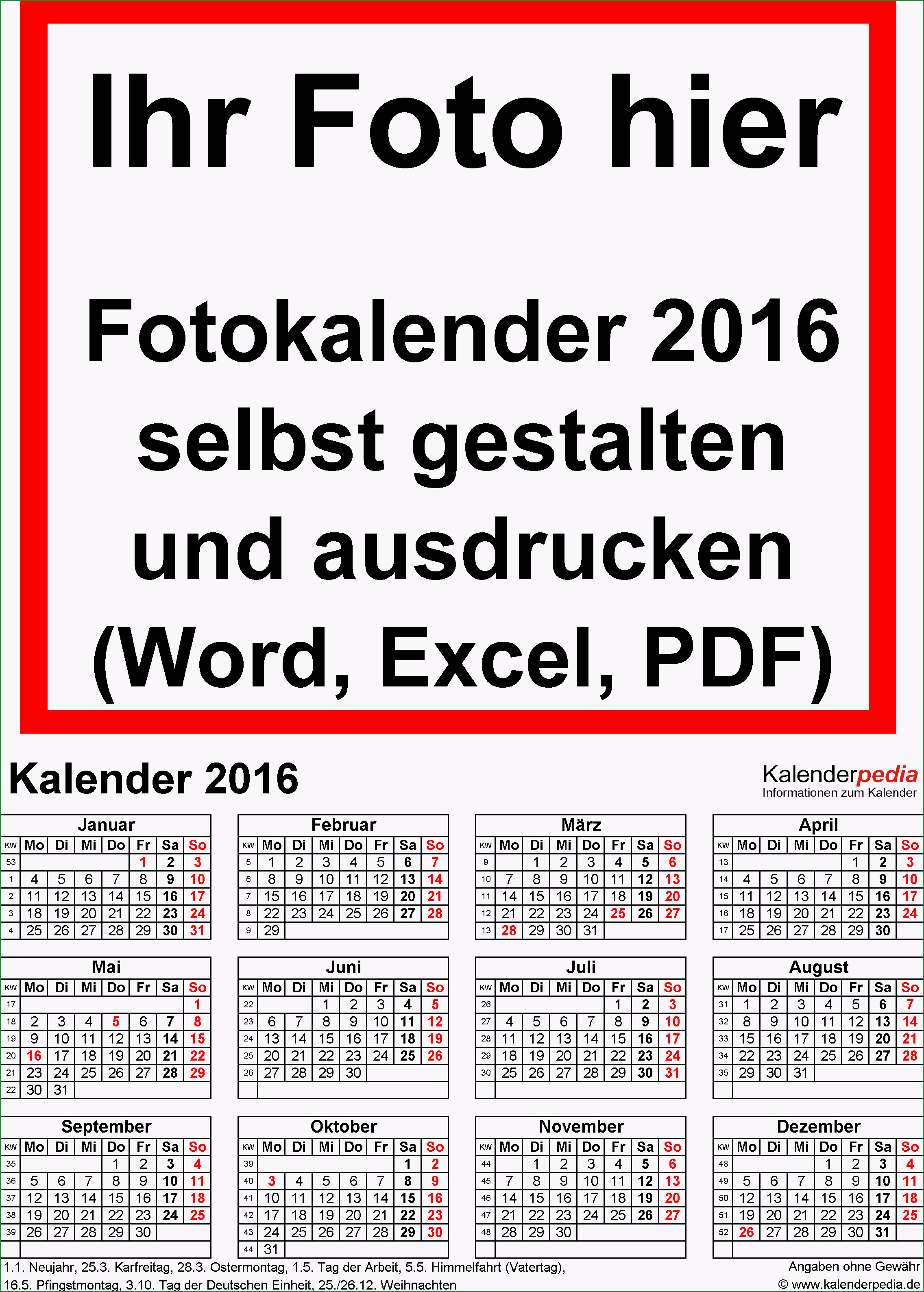 fotokalender 2016 word vorlagen