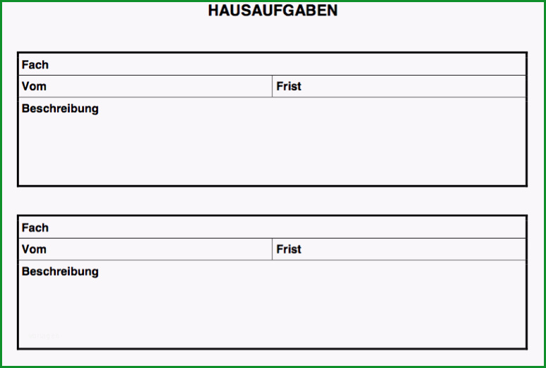 hausaufgabenheft vorlage