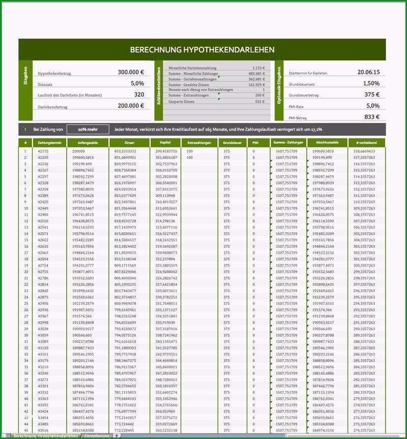 hypotheken rechner als excel vorlage