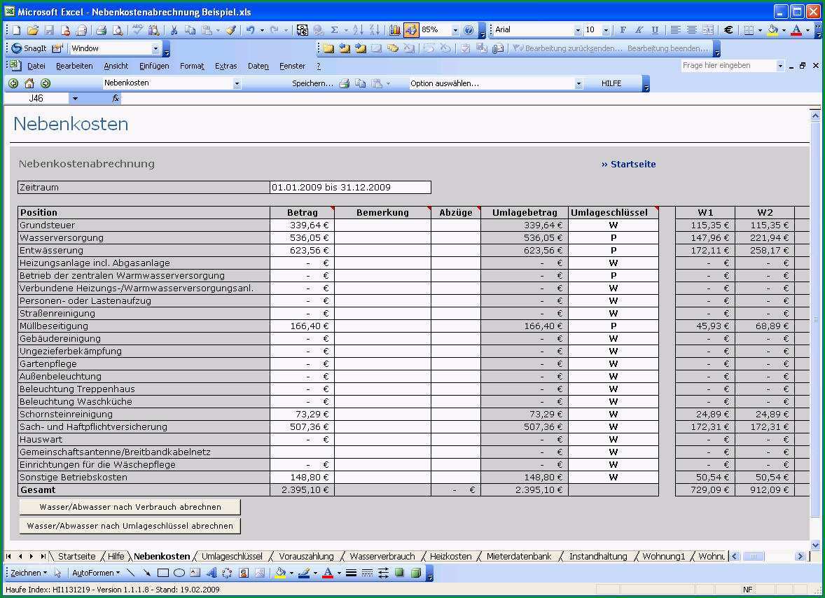 nebenkostenabrechnung excel