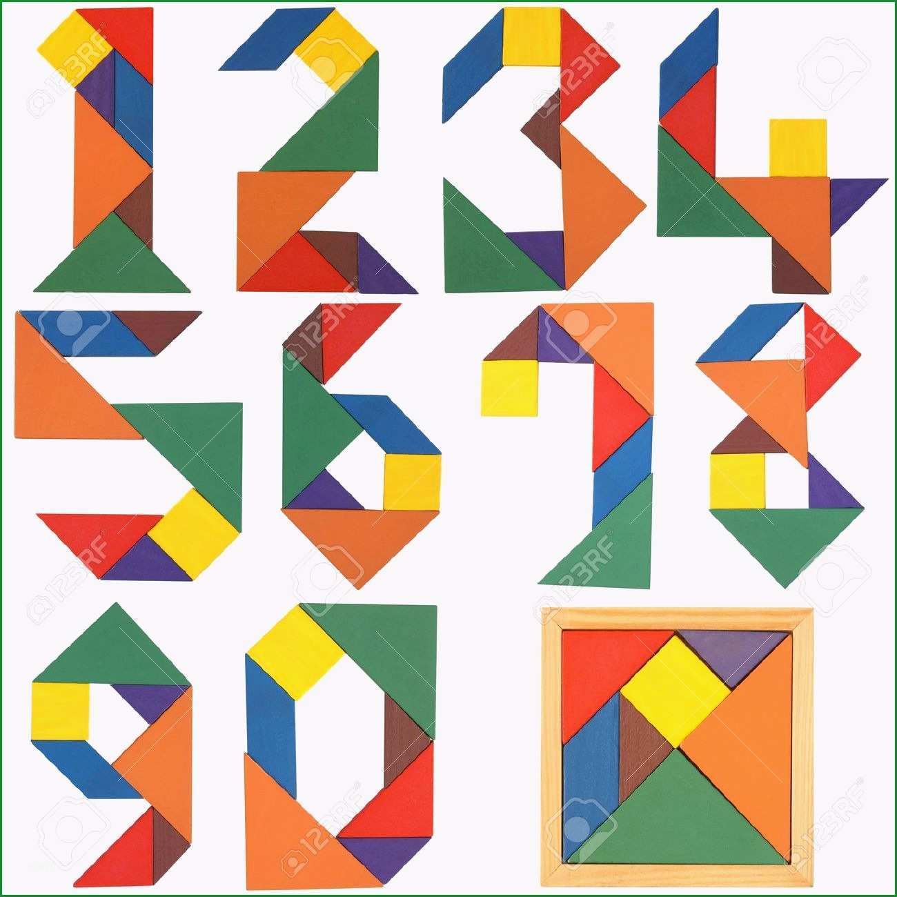 numbers set tangram isoliert auf einem weisen hintergrund mit tangram vorlage