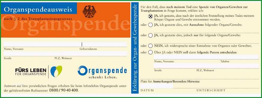 Organspendeausweis PDF Vorlage