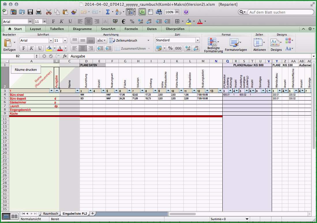 raumbuch excel