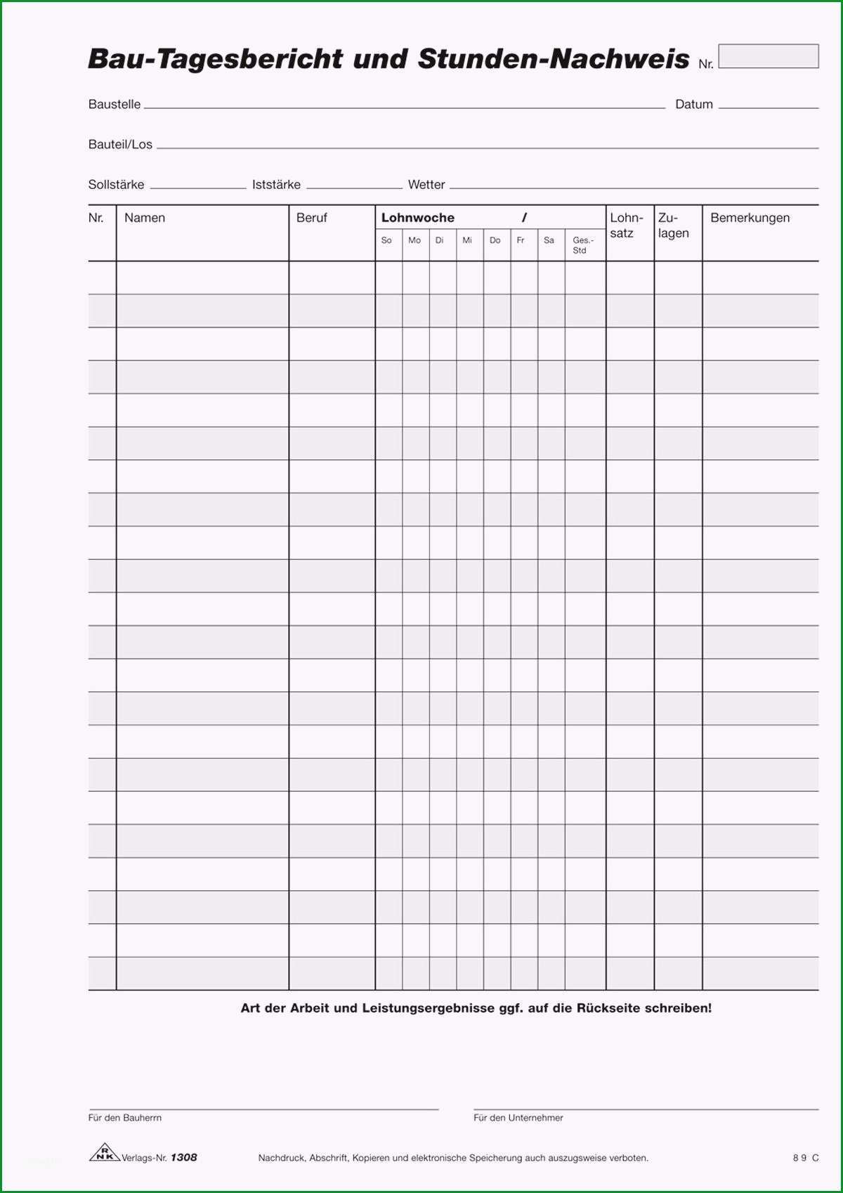 rnk verlag vordruck bau tagesbericht und stundennachweis